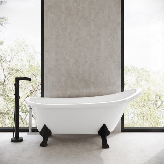 Cache Single Slipper, Clawfoot Soaking Acrylic Bathtub, Matte Black Clawfoot