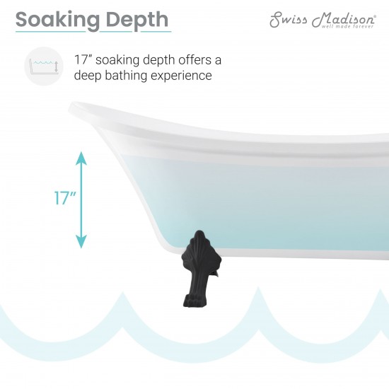 Cache Single Slipper, Clawfoot Soaking Acrylic Bathtub, Matte Black Clawfoot