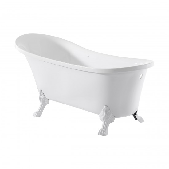 Cache Single Slipper, Clawfoot Soaking Acrylic Bathtub, Matte White Clawfoot