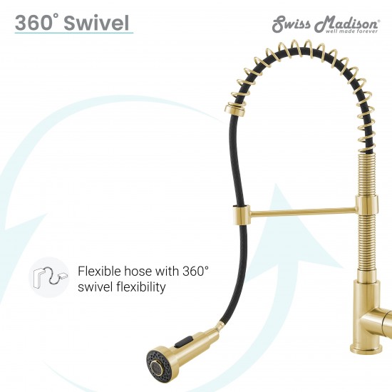 Swiss Madison Nouvet Single Handle, Pull-Down Kitchen Faucet in Brushed Gold