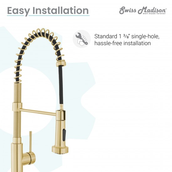 Swiss Madison Nouvet Single Handle, Pull-Down Kitchen Faucet in Brushed Gold