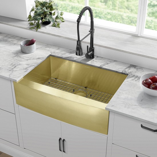 Rivage 30x21 Stainless Steel, Single Basin, Farmhouse Kitchen Sink, Apron, Gold