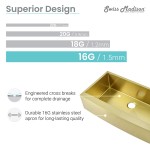 Rivage 36x21 Stainless Steel, Single Basin, Farmhouse Kitchen Sink, Apron, Gold