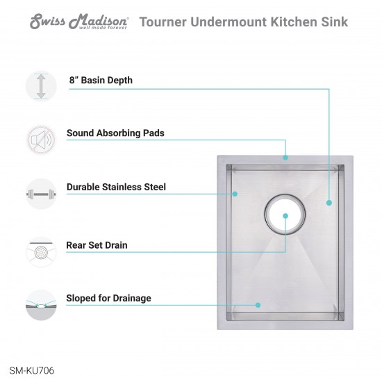 Tourner 14 x 18 Stainless Steel, Single Basin, Undermount Kitchen Sink