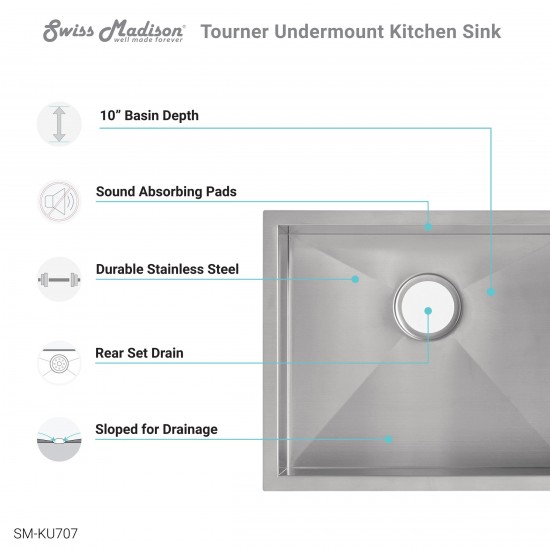 Tourner 21 x 18 Stainless Steel, Single Basin, Undermount Kitchen Sink