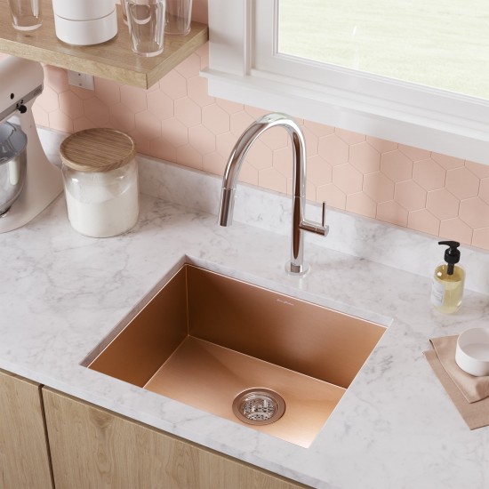 Tourner 21x18 Stainless Steel, Single Basin, Undermount Kitchen Sink, Rose Gold