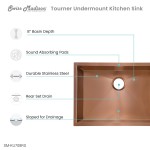 Tourner 26x18 Stainless Steel, Single Basin, Undermount Kitchen Sink, Rose Gold