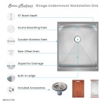 Rivage 15 x 19 Single Basin Undermount Kitchen Workstation Sink