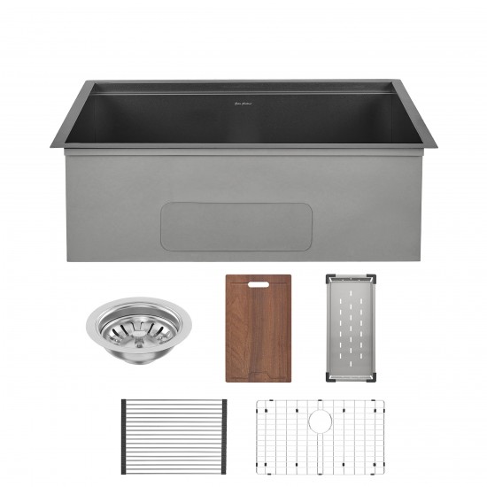 Tourner 30 x 19 Stainless Steel, Undermount Kitchen Workstation Sink in Black