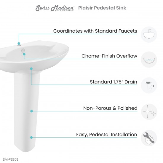 Swiss Madison Plaisir Rounded Basin Pedestal Sink