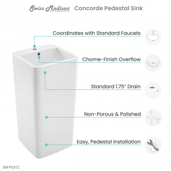 Swiss Madison Concorde One Piece Pedestal Sink