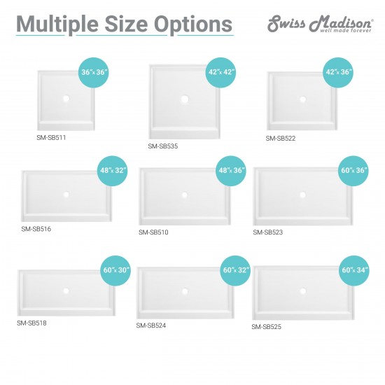 Voltaire 48 x 36 Acrylic White, Single-Threshold, Center Drain, Shower Base