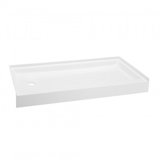 Voltaire 60 x 34 Acrylic White, Single-Threshold, Left Side Drain, Shower Base