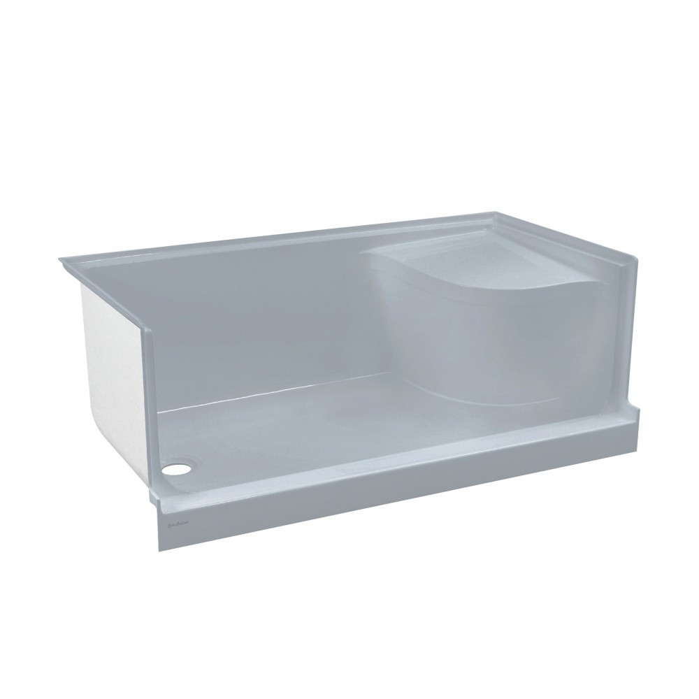 Aquatique 60x32 Single Threshold Shower Base, LH Drain, Right Hand Seat, Grey Aquatique 60x32 Single Threshold Shower Base, LH Drain, Right Hand Seat, Grey
