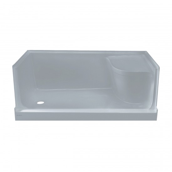 Aquatique 60x32 Single Threshold Shower Base, LH Drain, Right Hand Seat, Grey