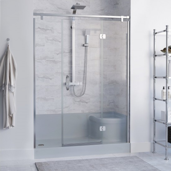 Aquatique 60x32 Single Threshold Shower Base, LH Drain, Right Hand Seat, Grey