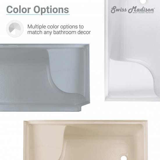Aquatique 60x32 Single Threshold Shower Base, LH Drain, Right Hand Seat, Grey