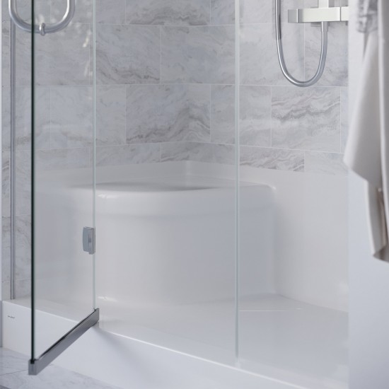 Aquatique 60x32 Single Threshold Shower Base, RH Drain, Left Hand Seat in White