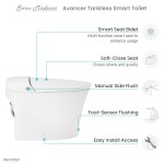 Intelligent Tankless Elongated Toilet and Bidet, Touchless Dual Flush 1.1/1.6gpf