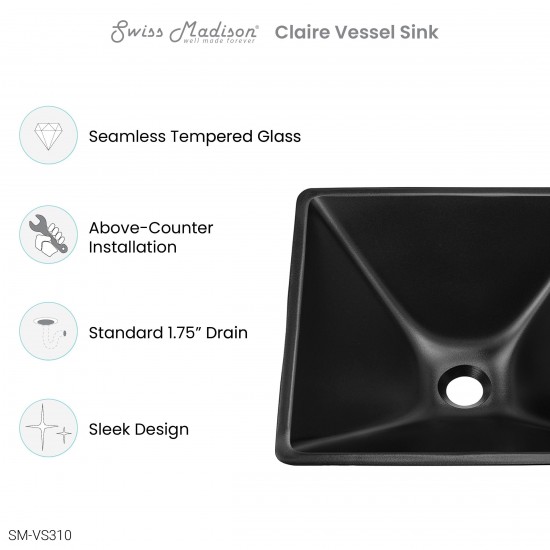 Swiss Madison Claire 15.5" Glass Vessel Sink, Black