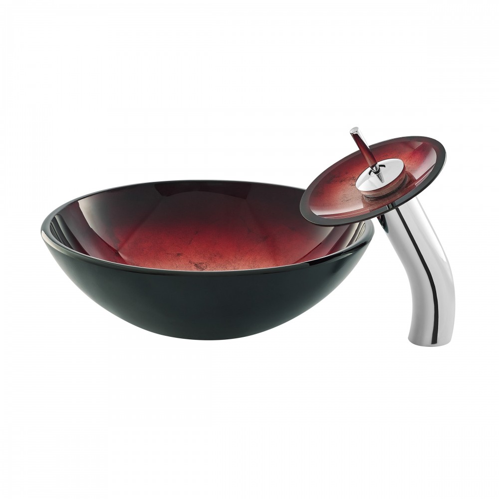 Cascade 16.5 Glass Vessel Sink with Faucet, Ember Red