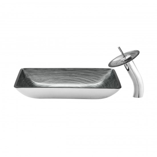 Cascade Rectangular Glass Vessel Sink with Faucet, Smoky Grey