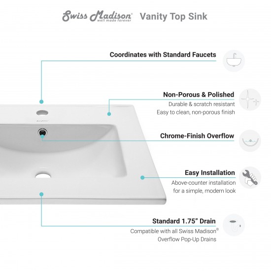 Swiss Madison Ceramic Vanity Top 24 with Single Faucet Hole