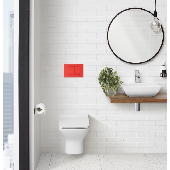 Wall Mount Dual Flush Actuator Plate with Square Push Buttons in Matte Red