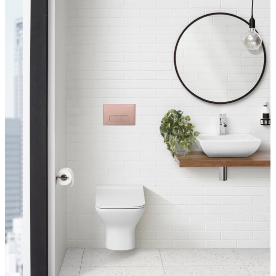 Wall Mount Dual Flush Actuator Plate with Rectangle Push Buttons in Rose Gold