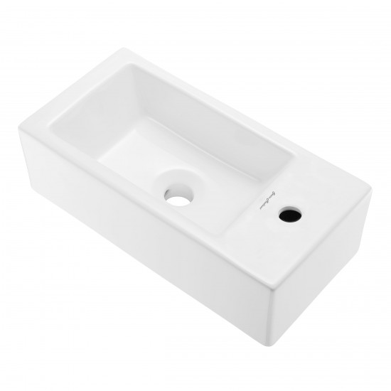 Voltaire 19.5x10 Rectangular Ceramic Wall Hung Sink with Right Side Faucet Mount