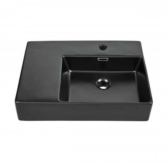 St.Tropez 24x18 Ceramic Wall Hung Sink with Right Side Faucet Mount, Matte Black