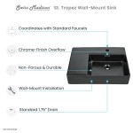 St.Tropez 24x18 Ceramic Wall Hung Sink with Right Side Faucet Mount, Matte Black