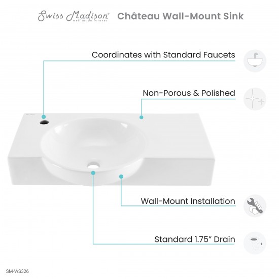 Château 27.5" Left Side Faucet Wall-Mount Bathroom Sink