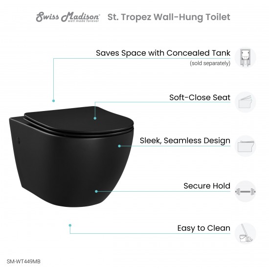 St.Tropez Wall-Hung Elongated Toilet Bowl in Matte Black