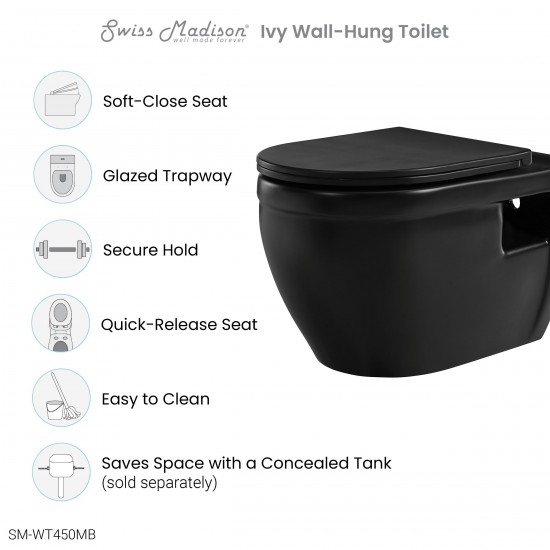 Ivy Wall-Hung Elongated Toilet Bowl in Matte Black