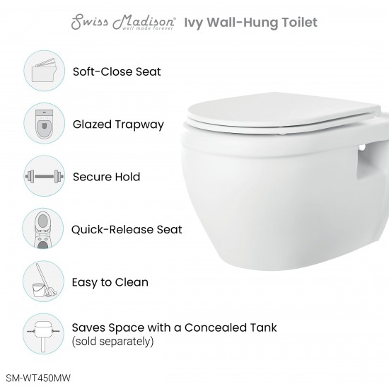 Ivy Wall-Hung Elongated Toilet Bowl in Matte White