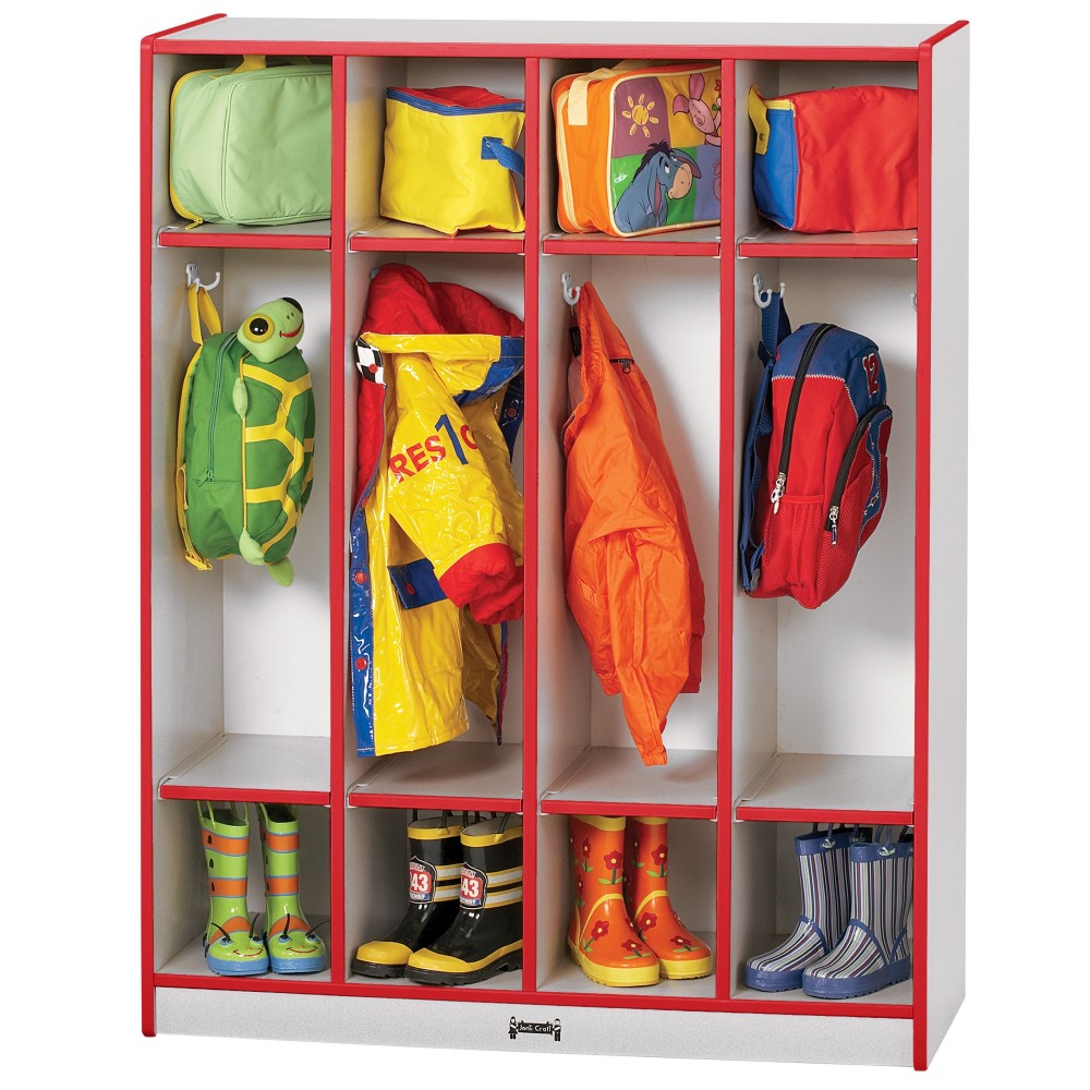 Rainbow Accents 4 Section Coat Locker - Red Rainbow Accents 4 Section Coat Locker - Red