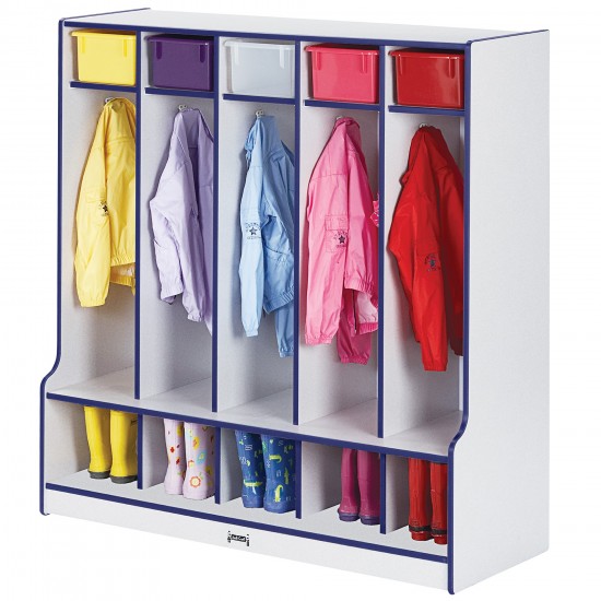 Rainbow Accents 5 Section Coat Locker with Step - Blue