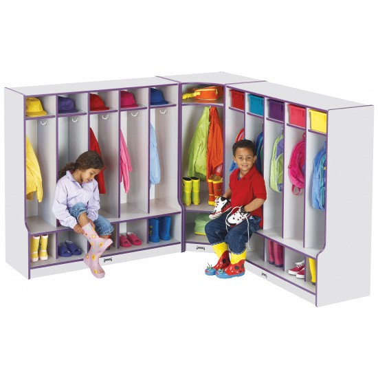 Rainbow Accents 5 Section Coat Locker with Step - Purple