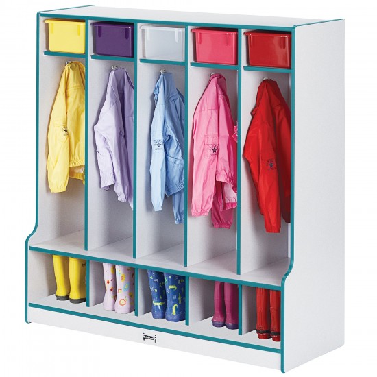 Rainbow Accents 5 Section Coat Locker with Step - Teal