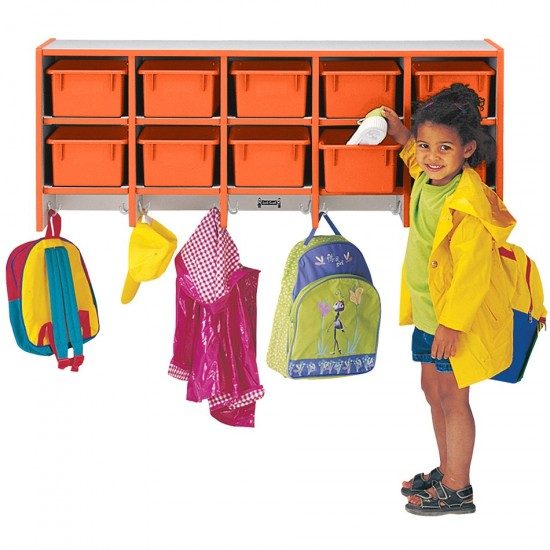 Rainbow Accents 10 Section Wall Mount Coat Locker - without Trays - Orange