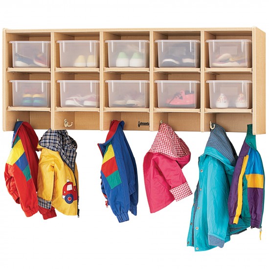 MapleWave 10 Section Wall Mount Coat Locker - with Clear Cubbie-Trays