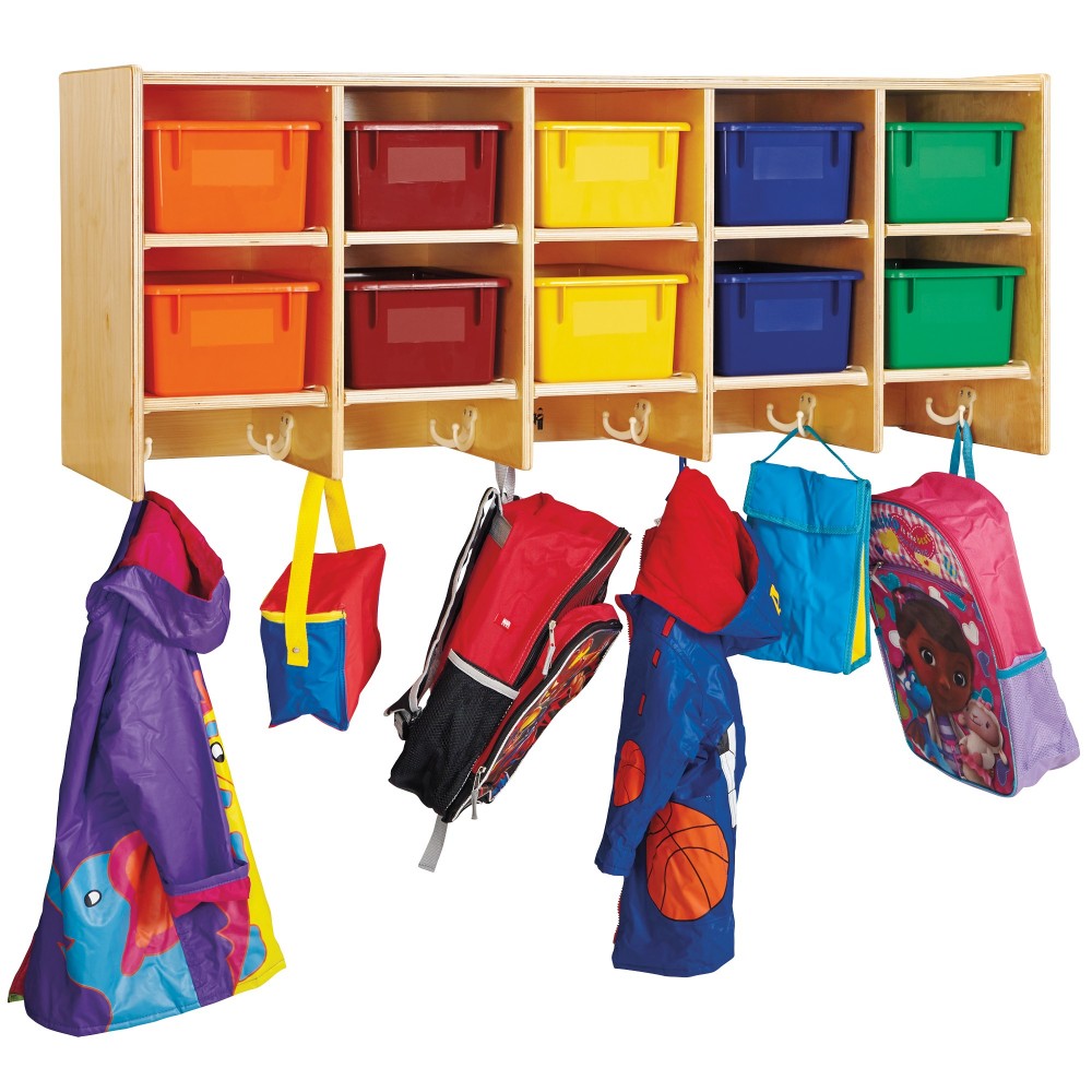 Jonti-Craft 10 Section Wall Mount Coat Locker - with Colored Trays