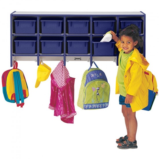 Rainbow Accents 10 Section Wall Mount Coat Locker - with Trays - Blue