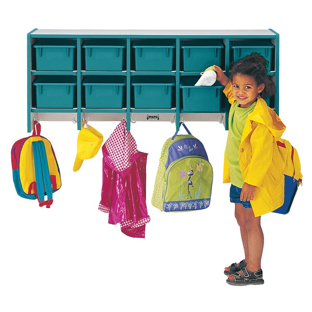 Rainbow Accents 10 Section Wall Mount Coat Locker - with Trays - Teal