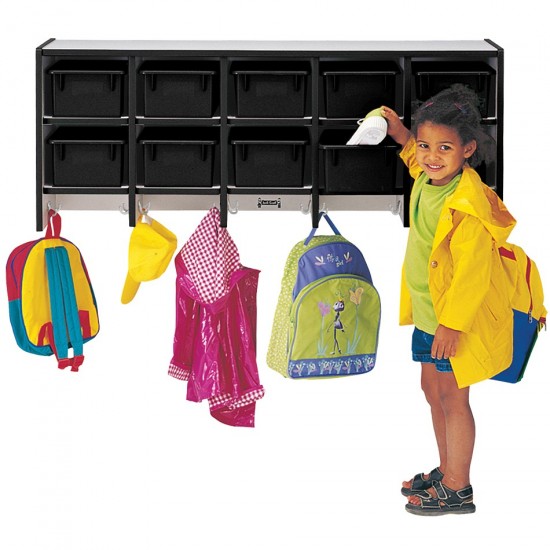 Rainbow Accents 10 Section Wall Mount Coat Locker - with Trays - Black
