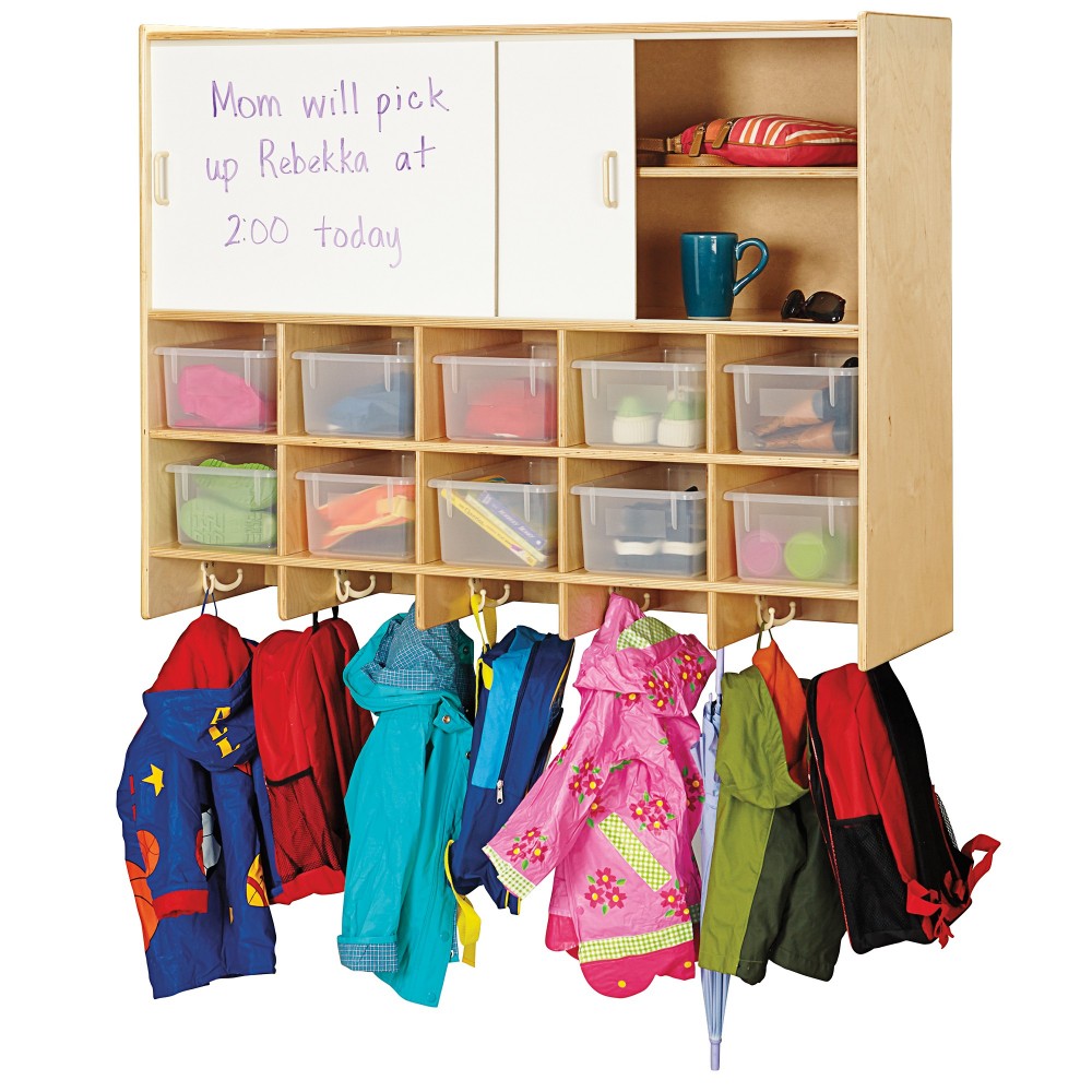 10 Section Wall Mount Coat Locker with Storage – with Clear Cubbie-Trays