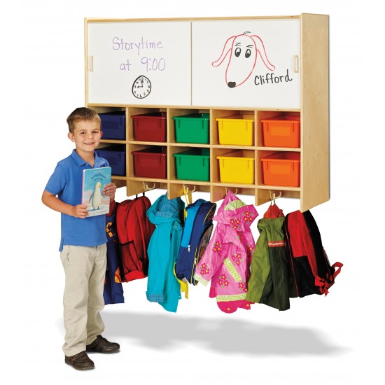 10 Section Wall Mount Coat Locker with Storage – with Colored Cubbie-Trays