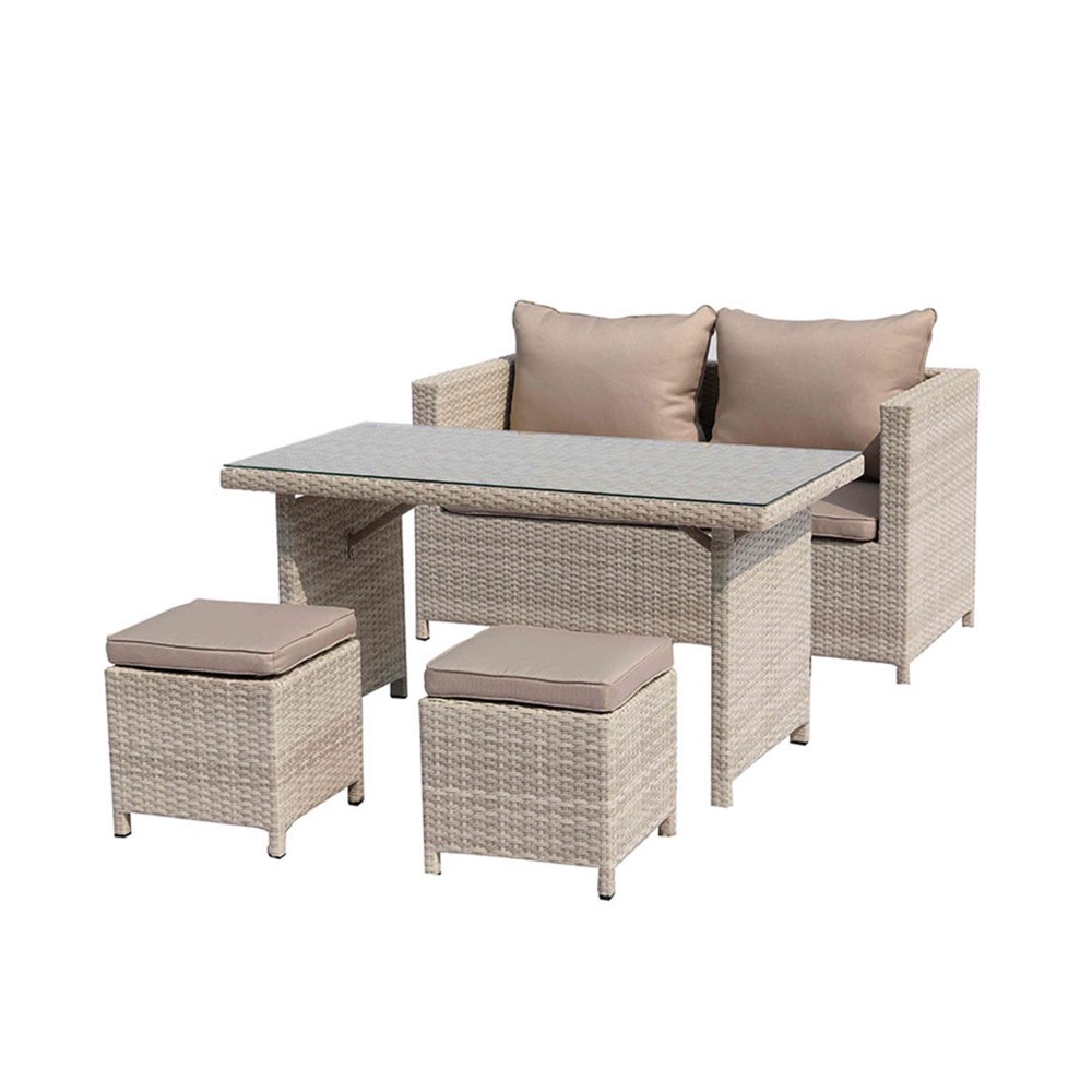 Abbie Outdoor Dining Collection, beige wicker with aluminum frame