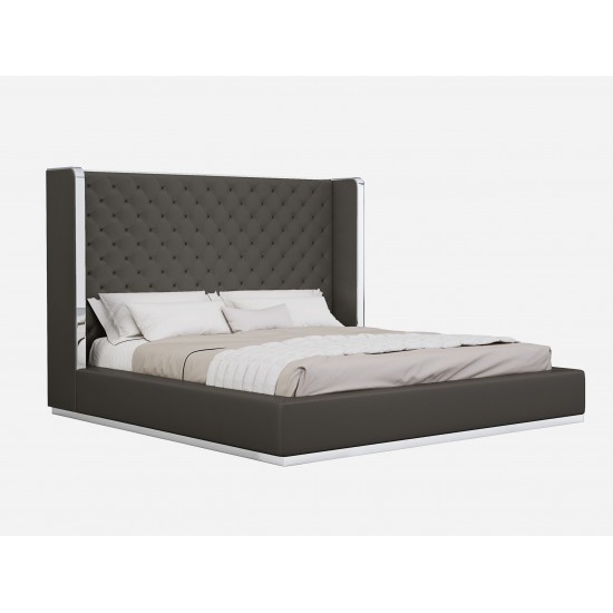 Abrazo Bed King Dark Grey Faux Leather